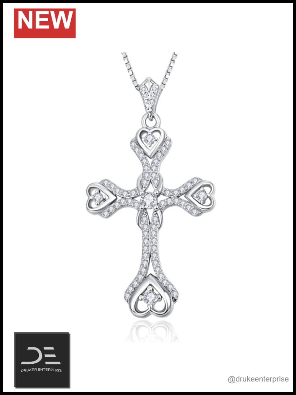 14K White Gold Cross Necklace Infinity Heart Diamond Birthstone Pendant 18in